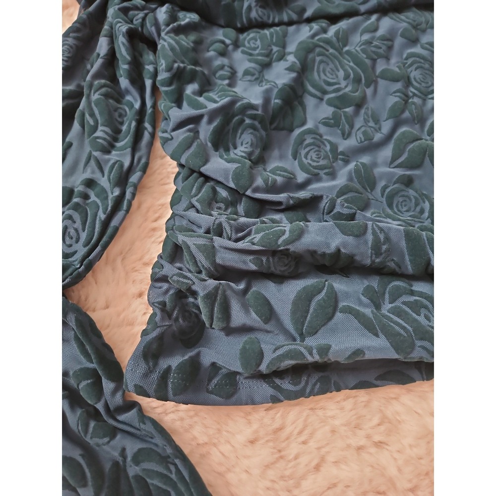 Wild Fable Burnout Velvet Rose Off Shoulder Top Teal Large Y2K Indie - Picture 7 of 12